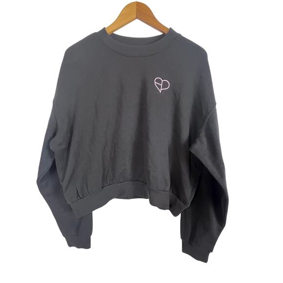 H&M Divided Black Pink Sweatshirt Women's Large Black with Pink Heart (M457) - Picture 1 of 6